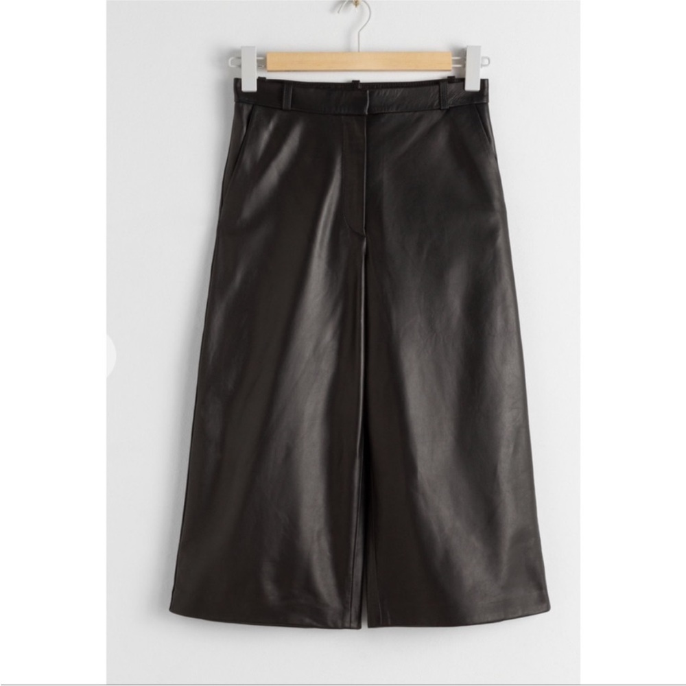 & Other Stories NWT Black Leather Wide Leg Culottes sz 2